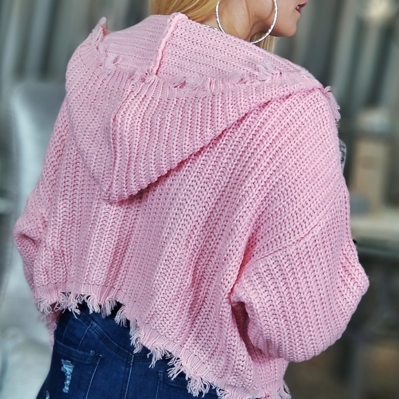 Chunky Knit Hoodie Sweater - Pink - Picture 4 of 5